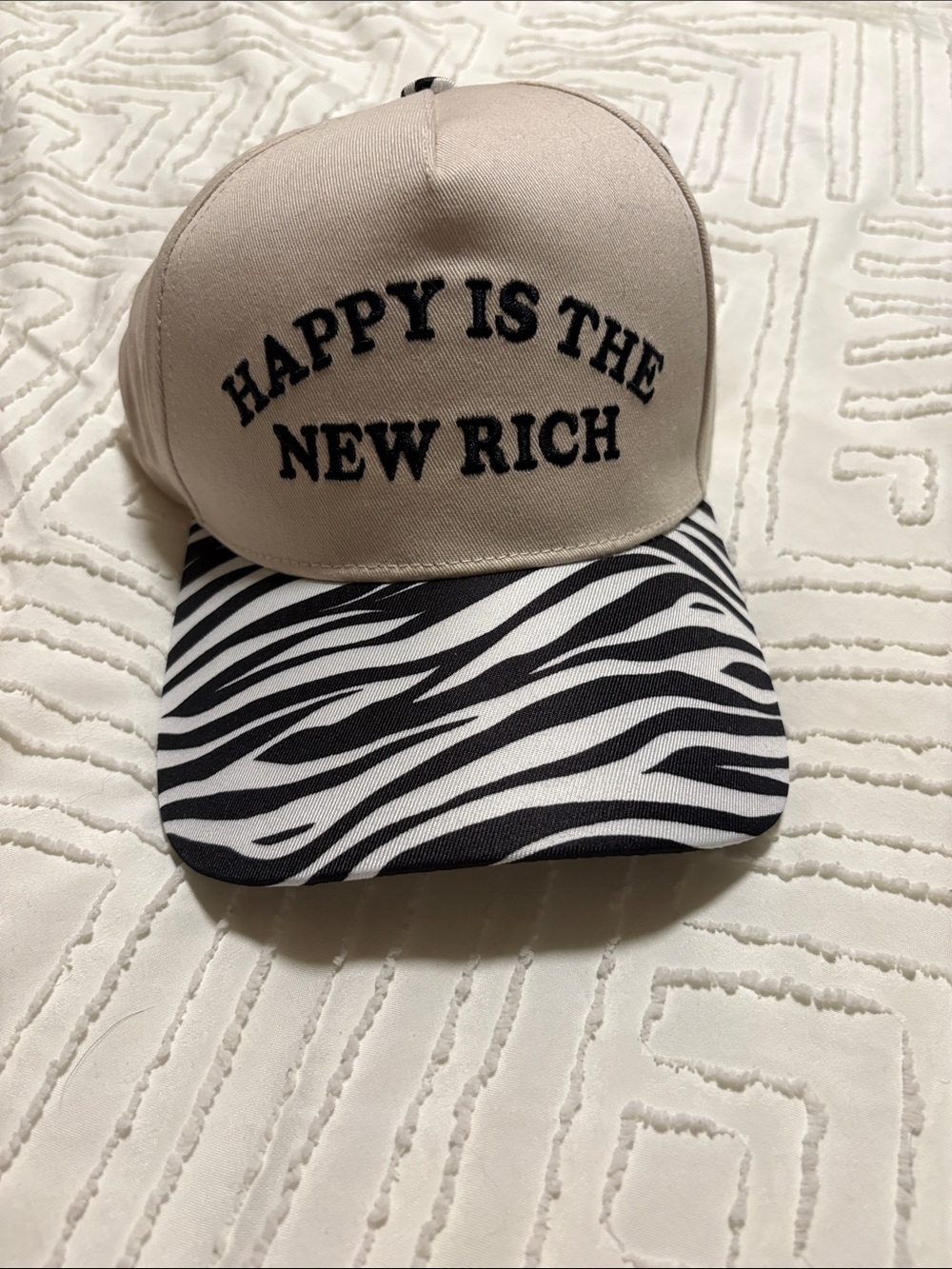 Beige and Black Zebra Print Cap - Happy Is The New Rich